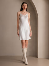 [Wit] SilkSilky-NL Spaghetti Bandjes V Hals Jurk 006