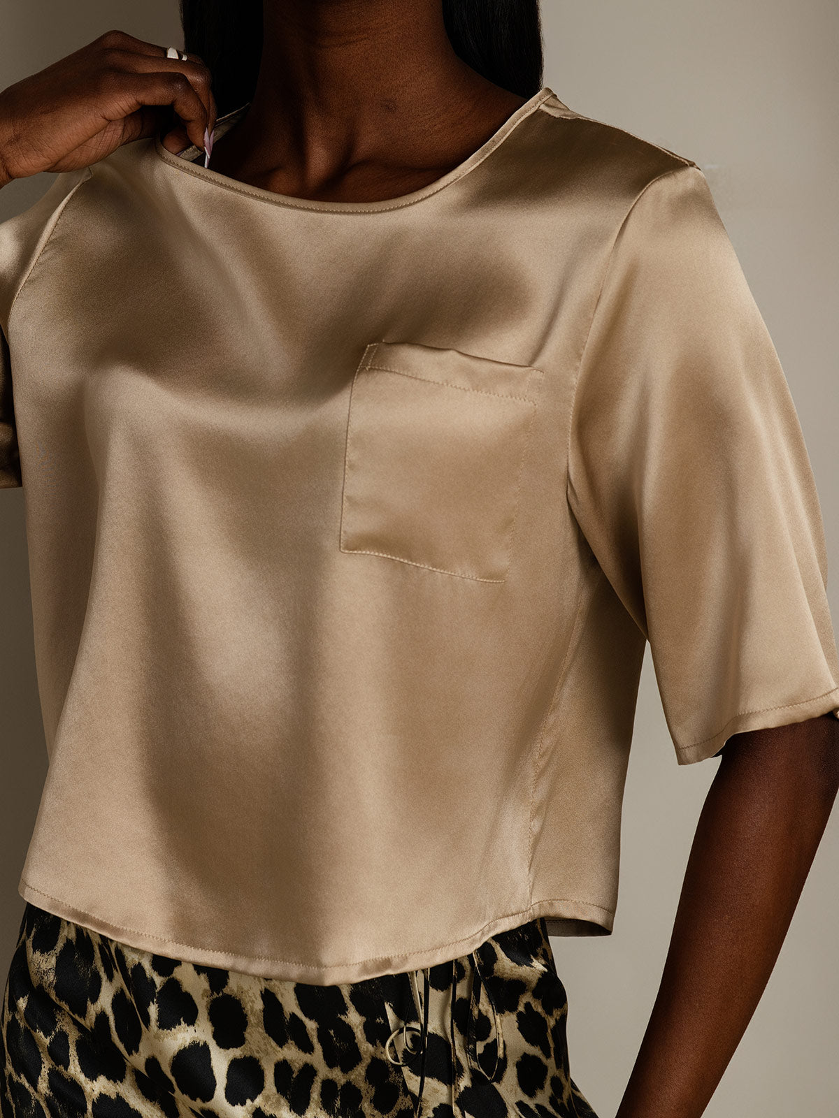 [Champagne] SilkSilky-NL Boat Hals Dames T-Shirt 008