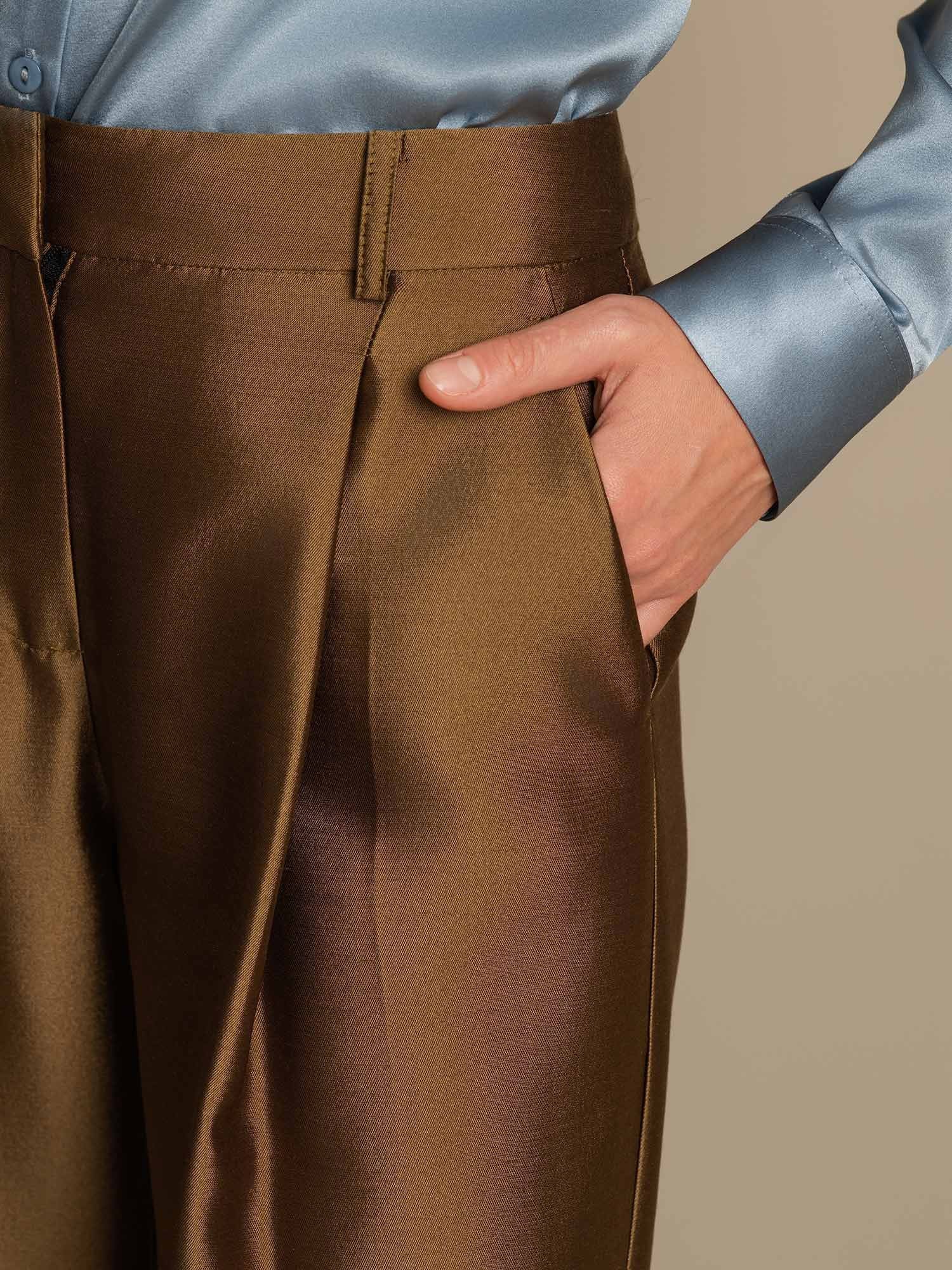 [Brons] SilkSilky-NL 32Momme Silk-Wool Blend Womens Pants 004,