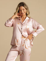 [Roze] SilkSilky-NL Long Sleeve Lapel Collar Dames Pyjama Set 006