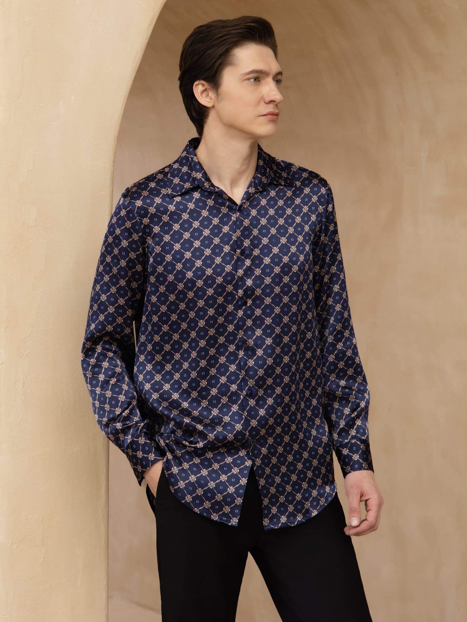 [Marine Ketting] SilkSilky-NL Lange Mouw Reverskraag Heren Shirt 001