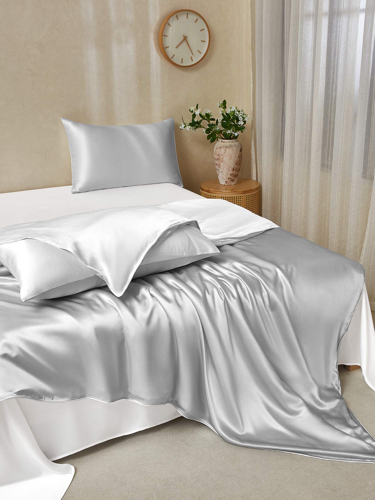 [Lichtgrijs+Wit] SilkSilky-NL 22Momme Bedding Set 003