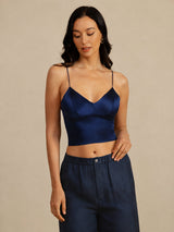 [Donkerblauw] SilkSilky-NL Spaghetti Strap V Neck Cami-Top 005