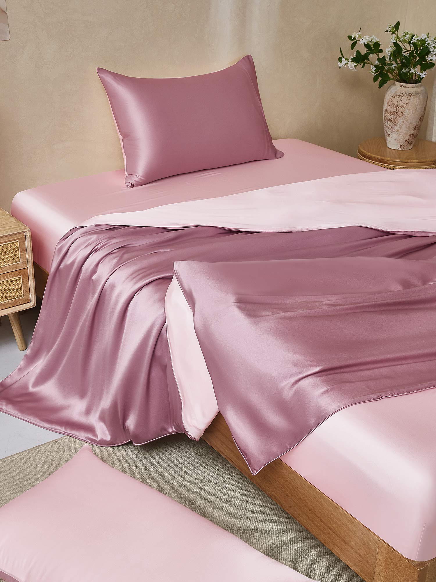 [BleekMauve+Lichtroze] SilkSilky-NL 25Momme Bedding Set 001,