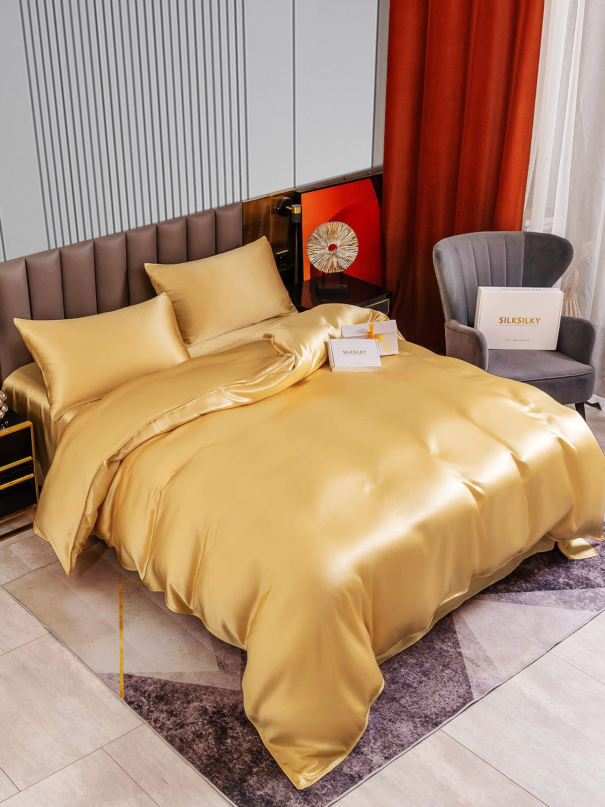 SilkSilky NL 22Momme Pure Silk Bedding Set Champagne 003