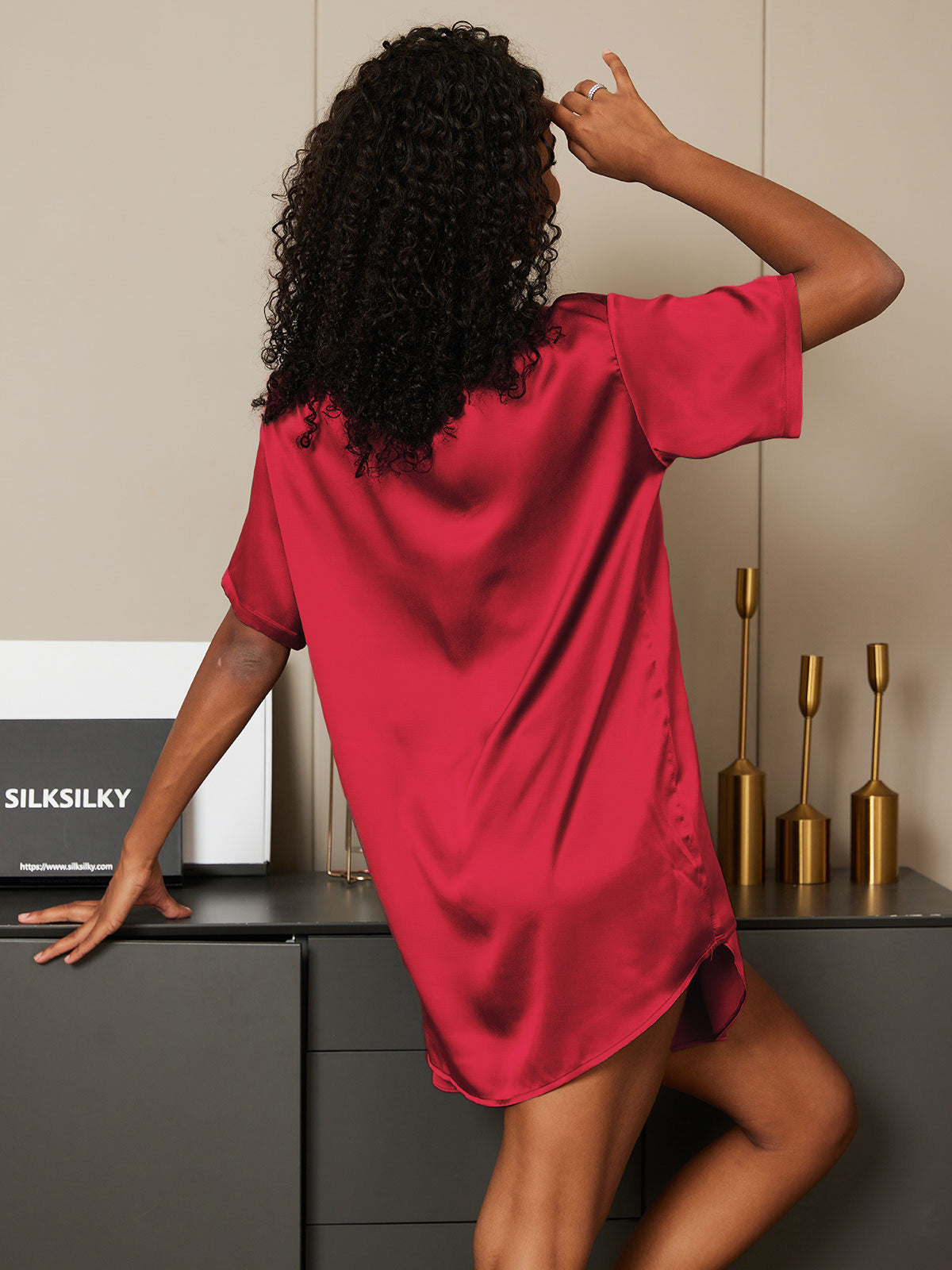[Wijn] SilkSilky-NL Ronde Hals Dames Pyjama Set 002