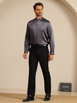 [Donkergrijs] SilkSilky-NL Long Sleeve Stand Collar Heren Shirt 008