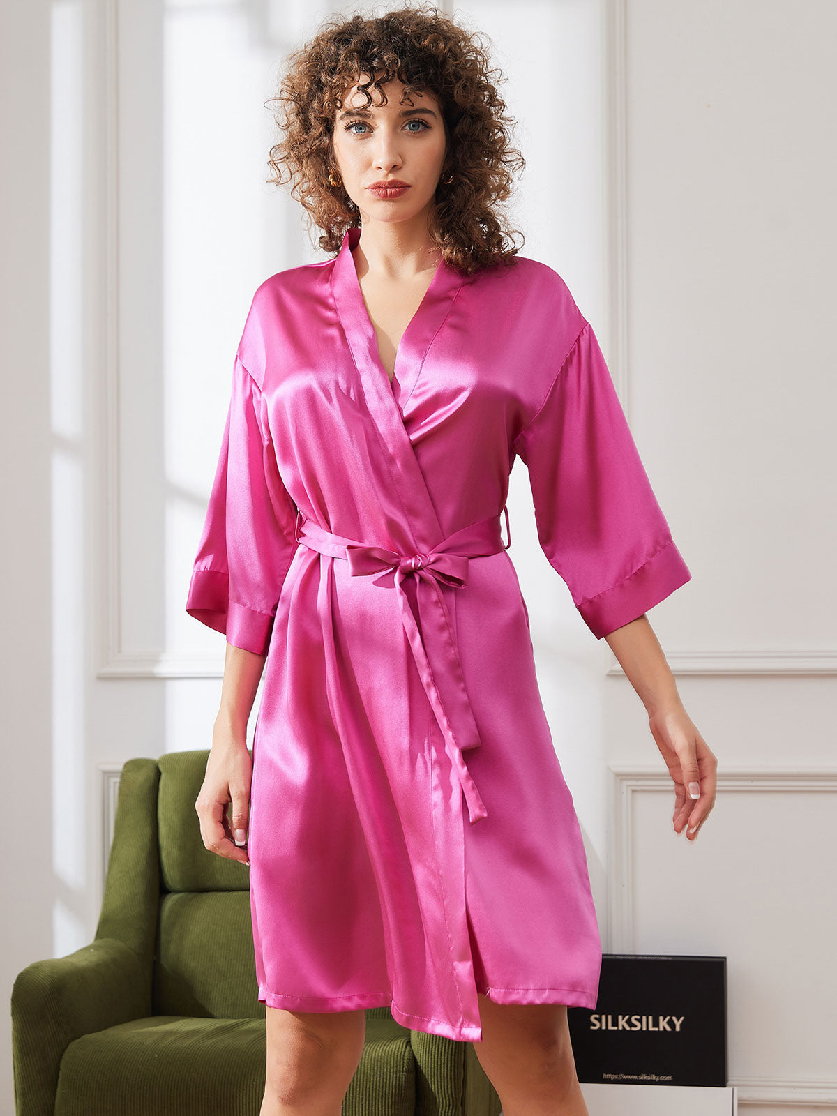 [Rode Roos] SilkSilky-NL Pure Silk Halve Mouw Womens Robe 004