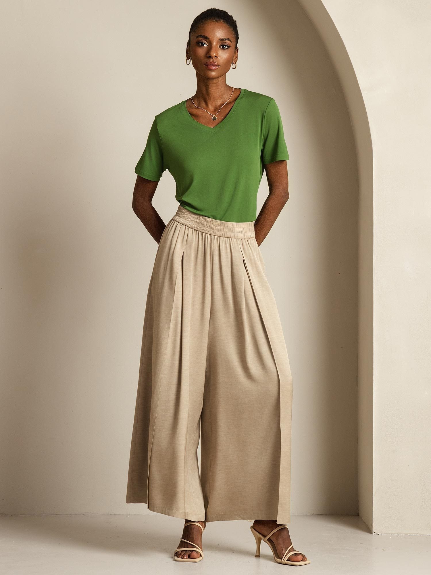 [Tan] SilkSilky-NL 19Momme Zijde Womens Pants 009