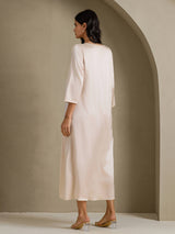 [Beige] SilkSilky-NL 3/4 Sleeve Round Neck Jurk 002
