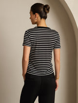 [ZwarteStreep] SilkSilky-NL Zijde Ronde Hals Dames T-Shirt 002