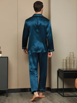 [Koningsblauw] SilkSilky-NL Lange Mouw Notchkraag Heren Pyjama Set 002