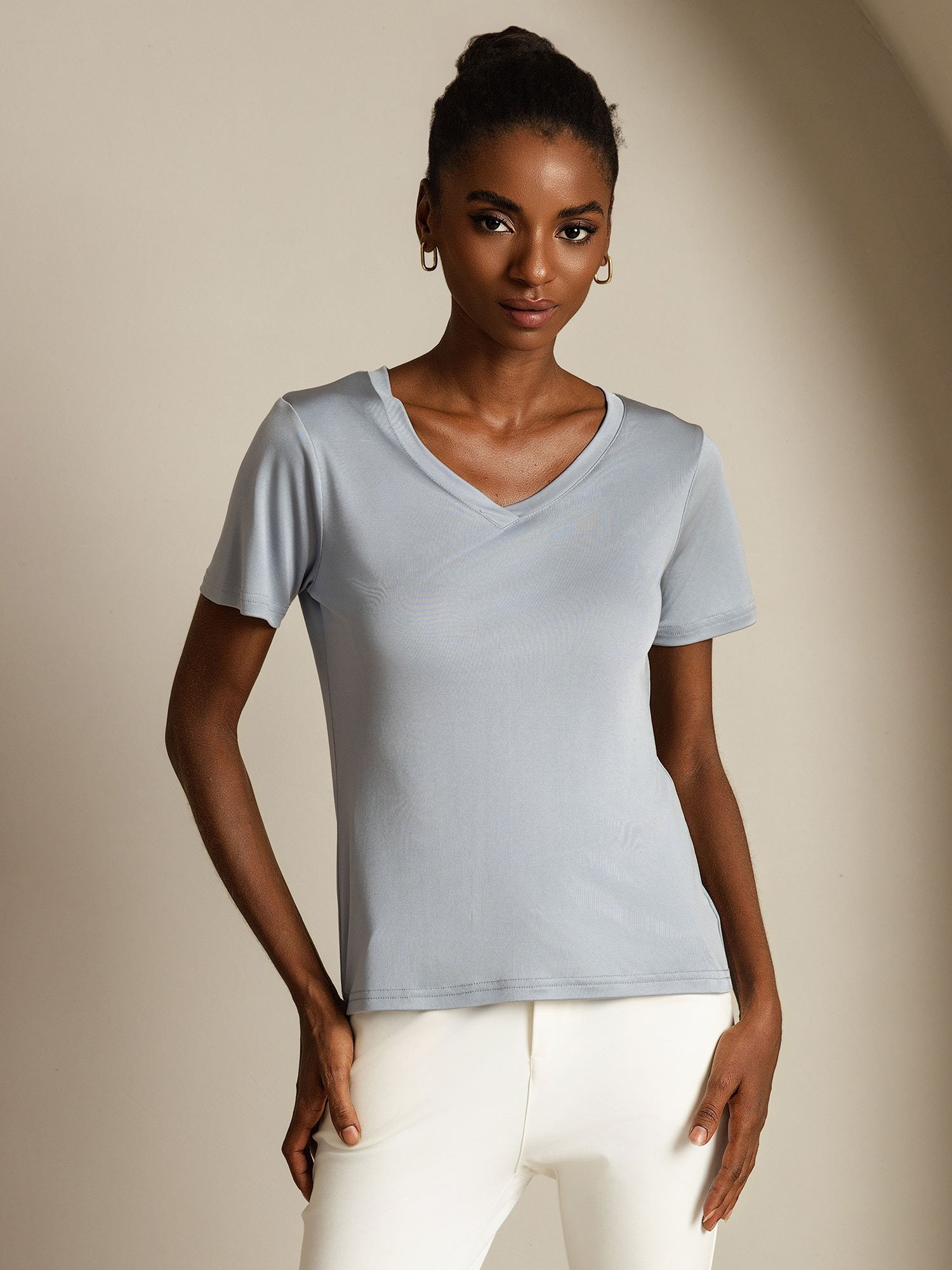 [Lichtgrijs] SilkSilky-NL Zijde Womens T-Shirt 003