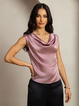 [Bleek Mauve] SilkSilky-NL Cap Sleeve Cowl Neck Dames T-Shirt 004