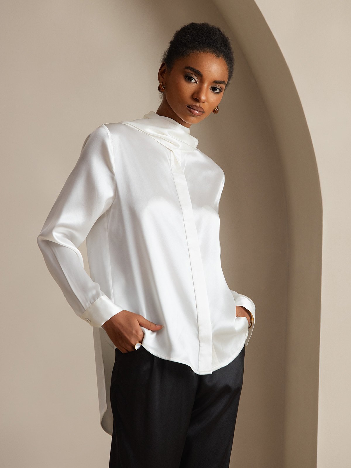 [Wit] SilkSilky-NL 19Momme Zijde Womens Shirt 005