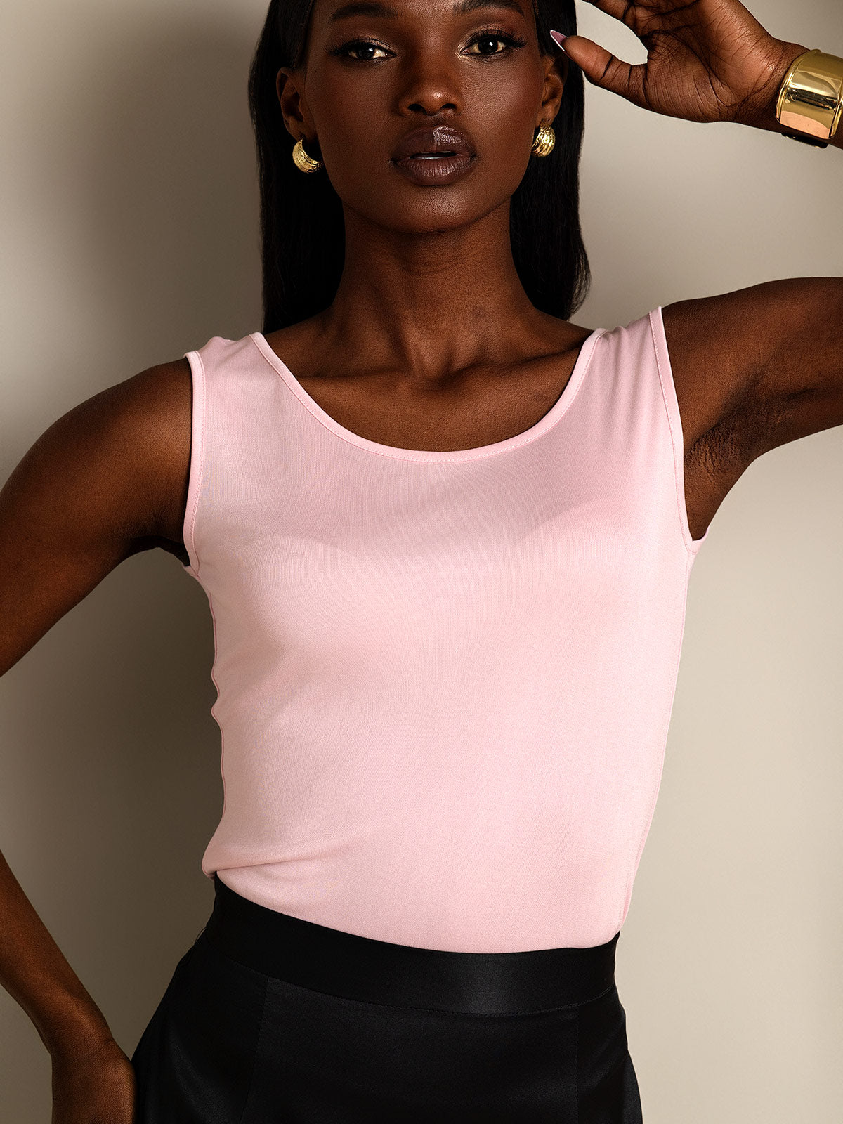 [Roze] SilkSilky-NL Mouwloos Ronde Hals Dames T-Shirt 003