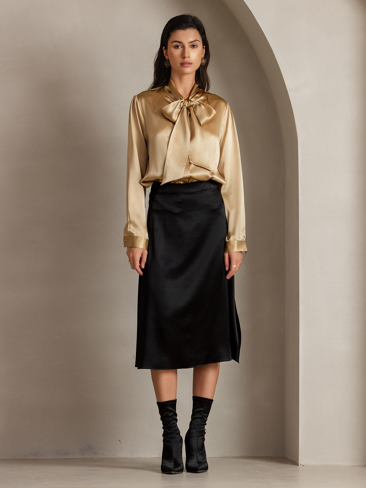 [Zwart] SilkSilky-NL 19Momme Zijde Skirt 003