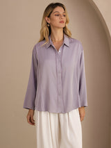 [Paars] SilkSilky-NL Long Sleeve Lapel Collar Blouse 003