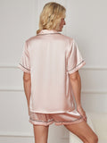 SilkSilky NL Pure Silk Korte Mouw Revers Dames Pyjama Set Roze 002