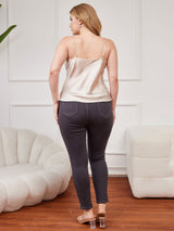 [Beige] SilkSilky-NL Spaghetti Bandjes V Hals Grote maten Cami-Top 002