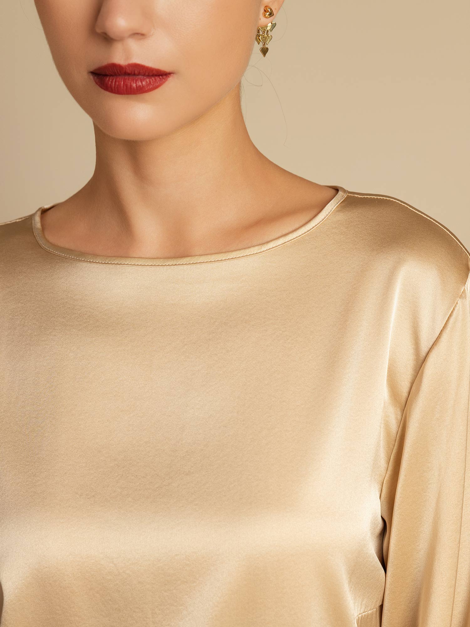 [Champagne] SilkSilky-NL 19Momme Zijde Ronde Hals Dames T-Shirt 007,