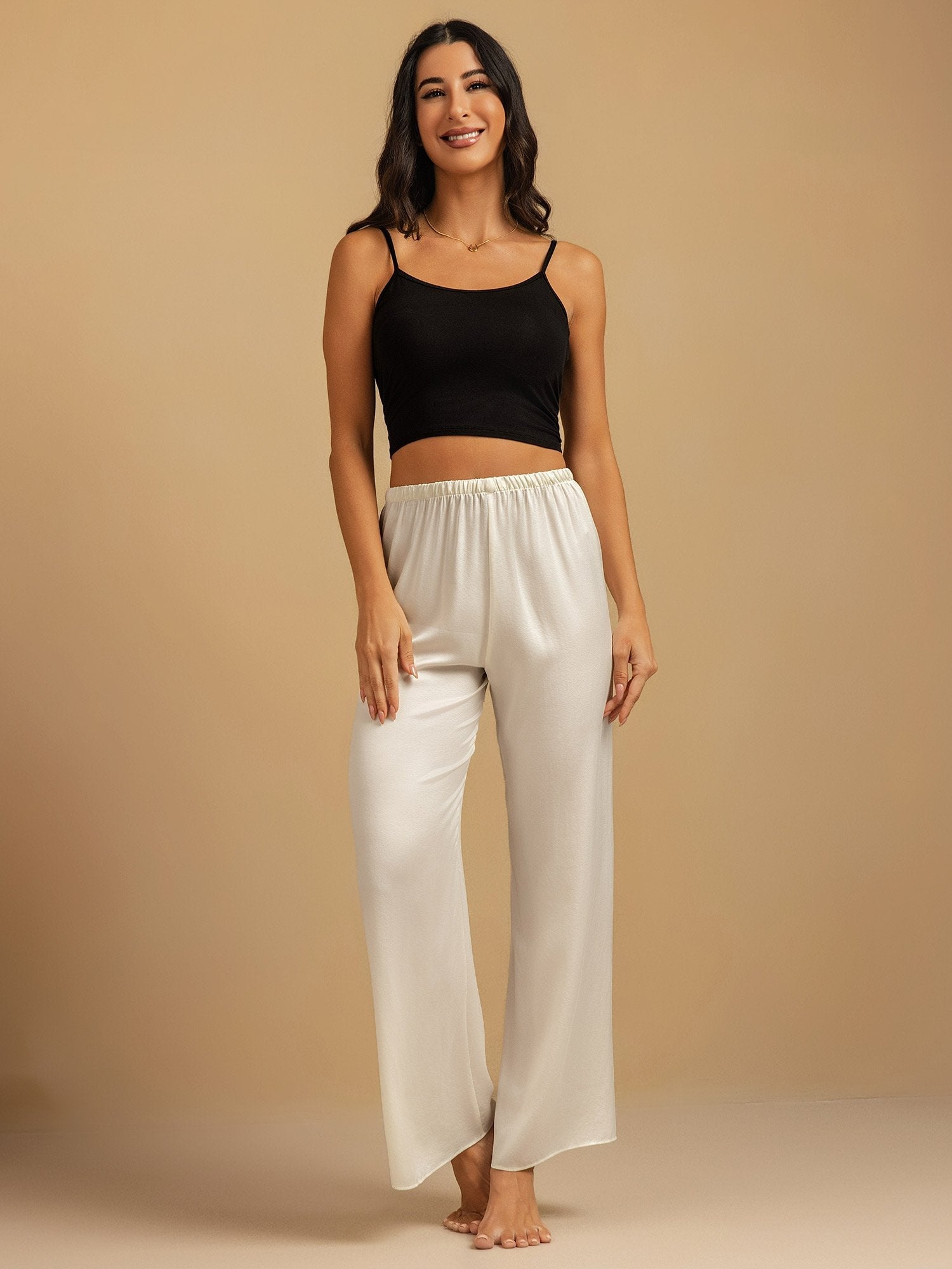 [Wit] SilkSilky-NL 19Momme Zijde Womens Sleep Bottoms 006,