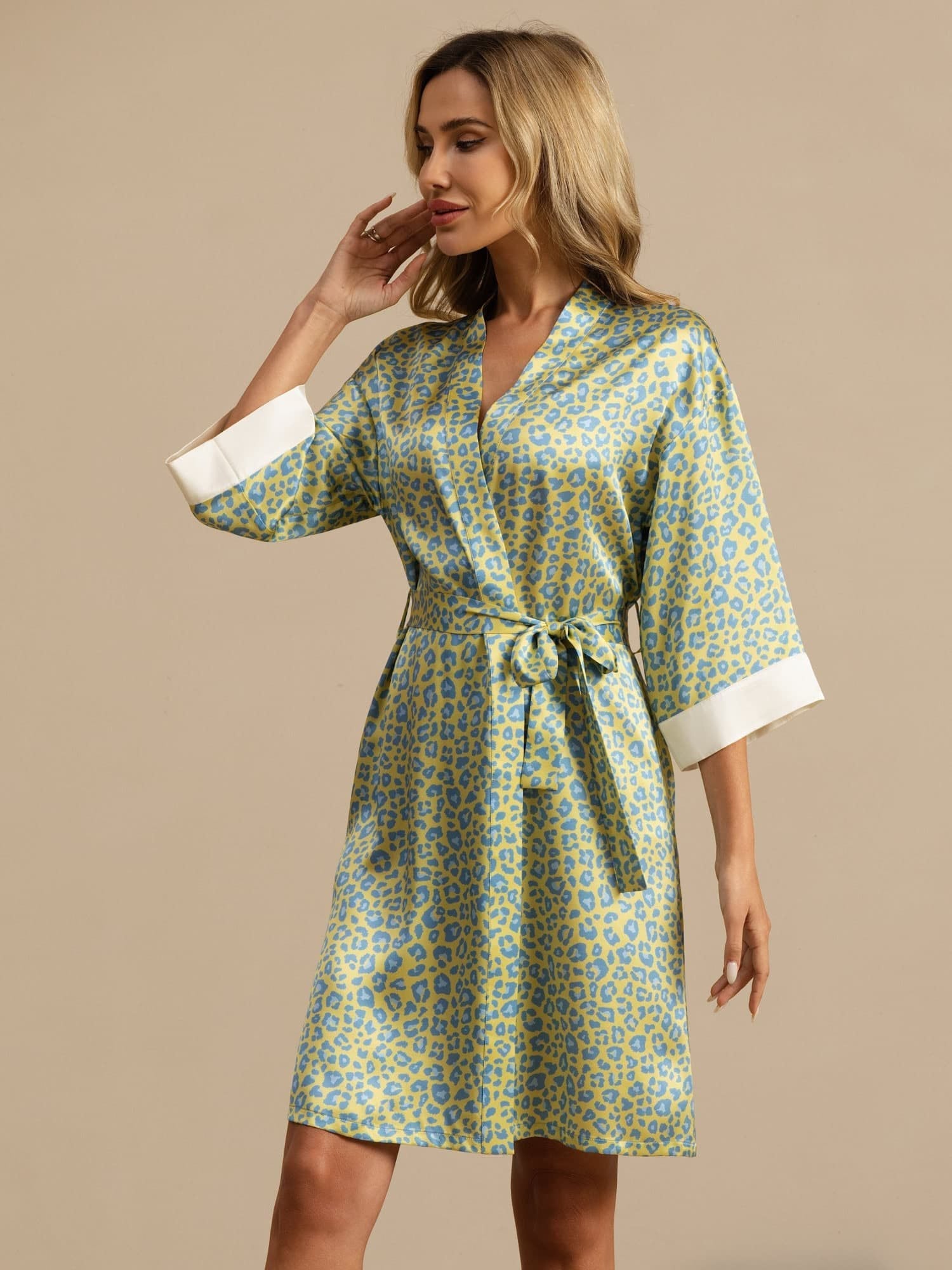 [Groene Luipaard] SilkSilky-NL 19Momme 3/4 Mouw Dames Kamerjas 005