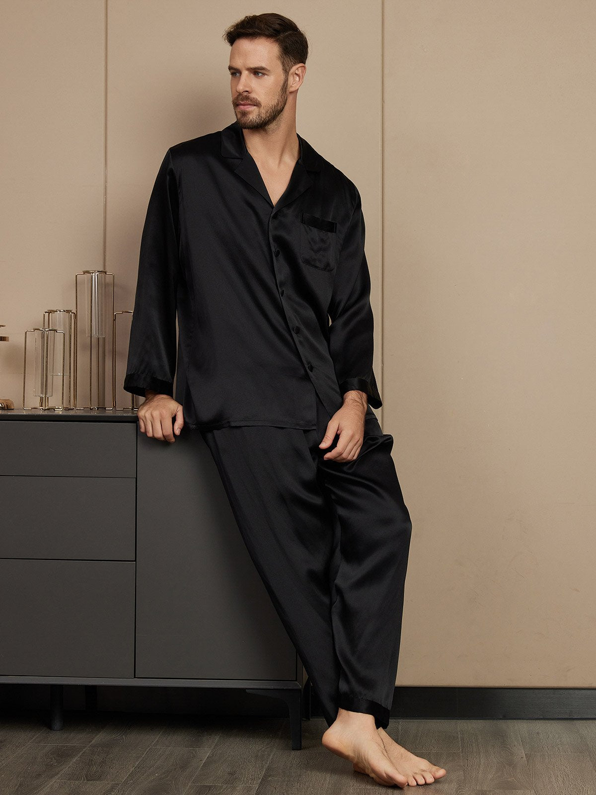[Zwart] SilkSilky-NL Mens Pajamas 004