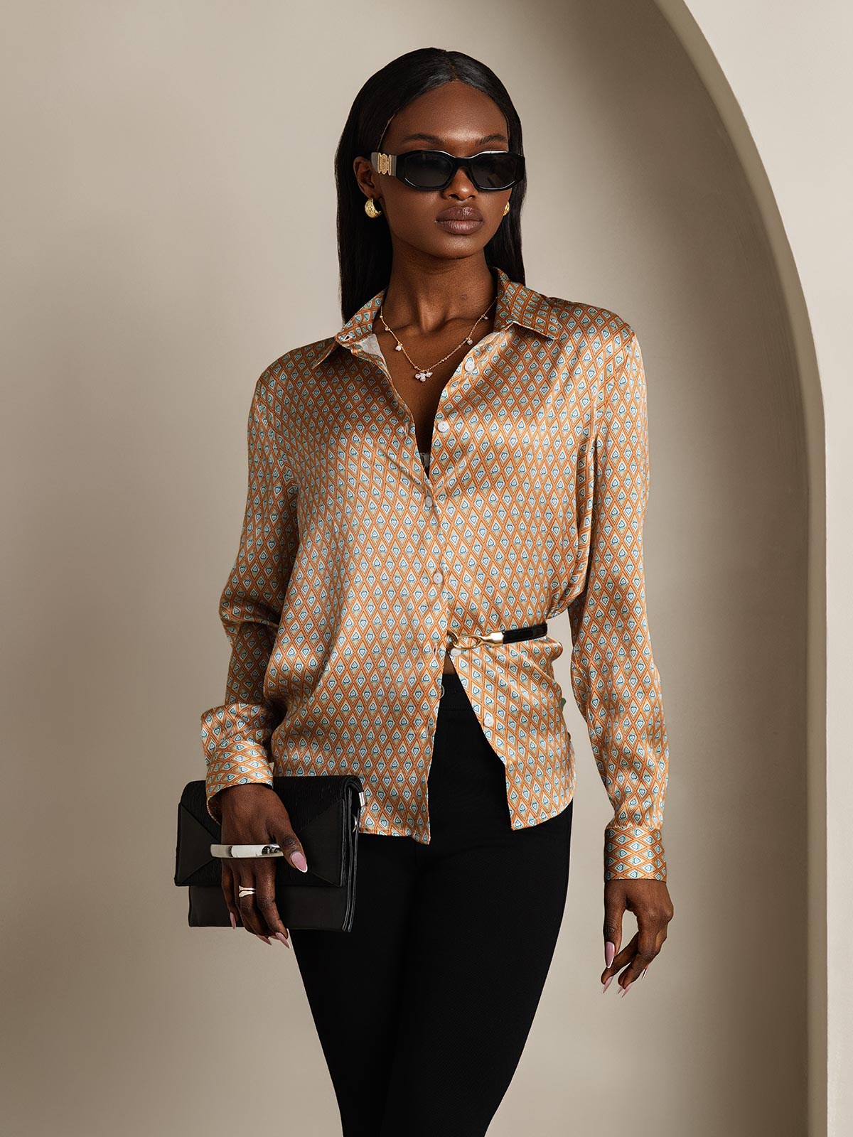 [Floral] SilkSilky-NL Zijde Lange Mouw Kraag Dames Blouse 006