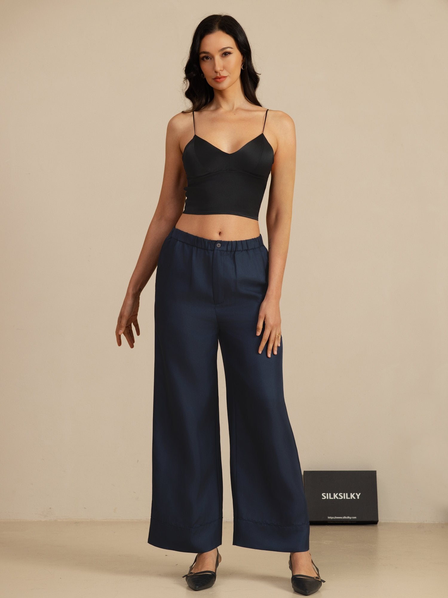 [Donkerblauw] SilkSilky-NL 18Momme Womens Pants 006