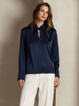 [Donkerblauw] SilkSilky-NL 19Momme Zijde Womens Shirt 005
