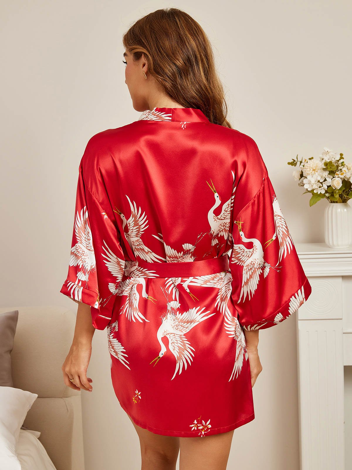 [Donkerrood] SilkSilky-NL 3/4 Sleeve Dames Kamerjas 002