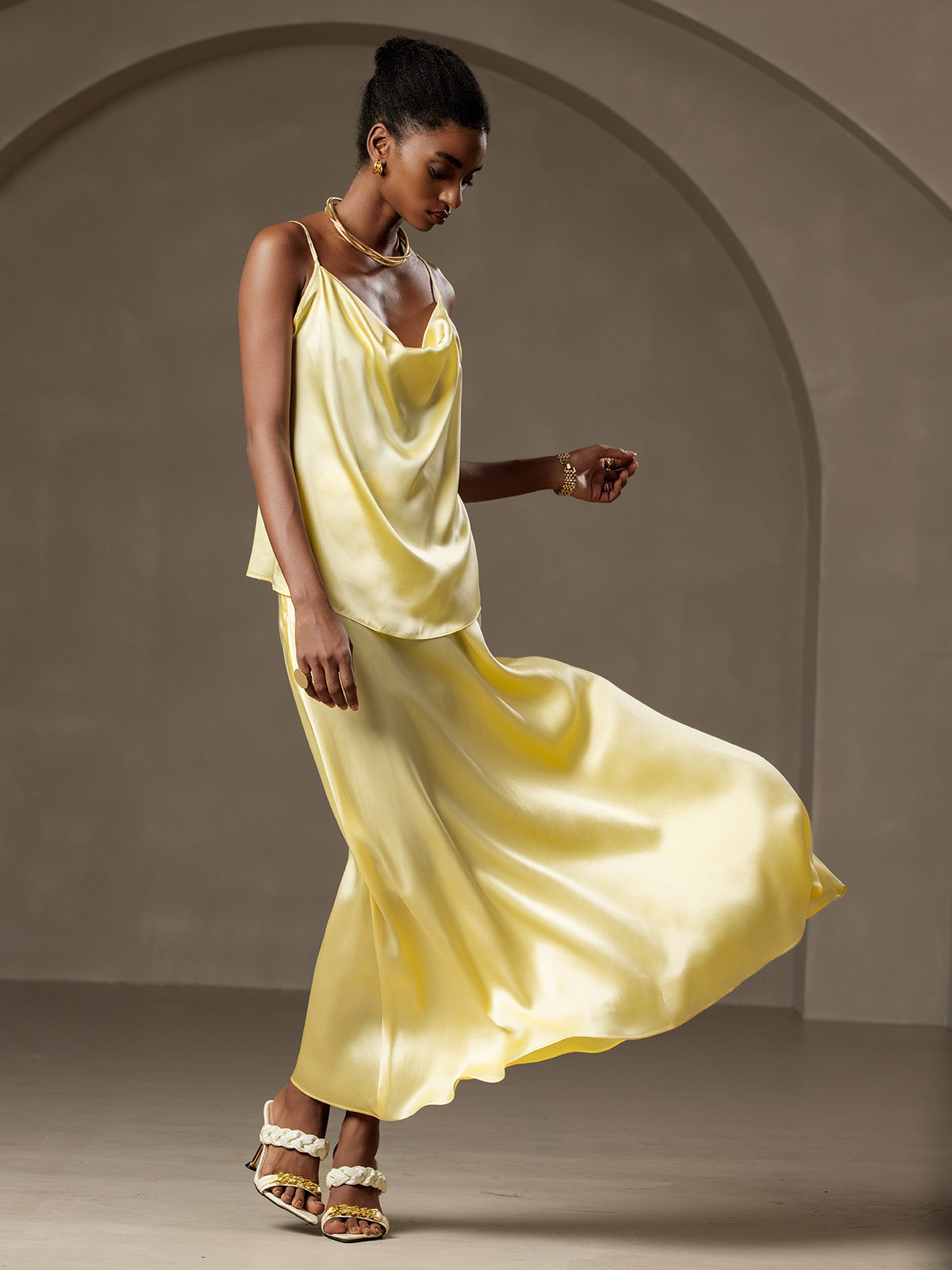 [Lichtgeel] SilkSilky-NL 19Momme Zijde Skirt 006