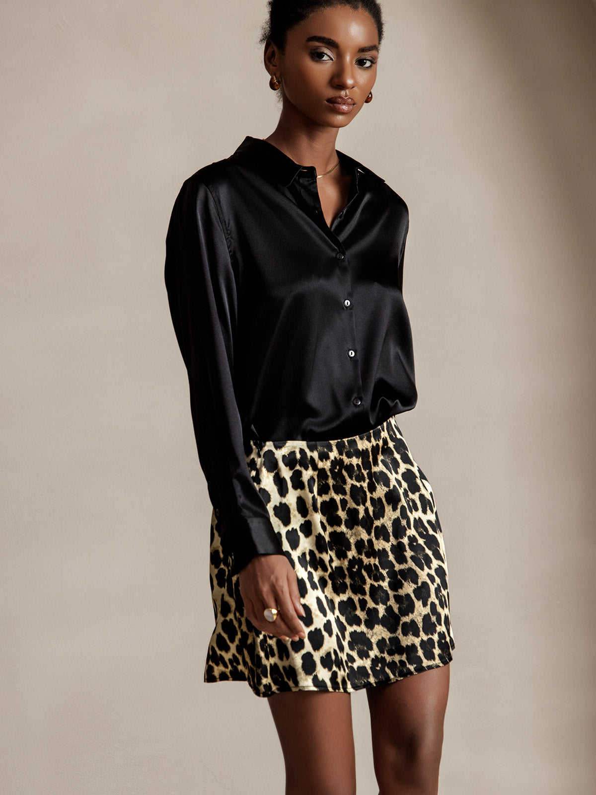 [Zwart] SilkSilky-NL Zijde Lange Mouw Kraag Dames Blouse 005