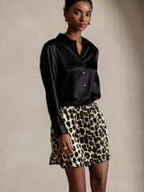 [Zwart] SilkSilky-NL 19Momme Lange Mouw Reverskraag Dames Blouse 005