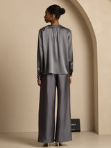 [Donkergrijs] SilkSilky-NL 19Momme Lange Mouw Ronde Hals Blouse 002