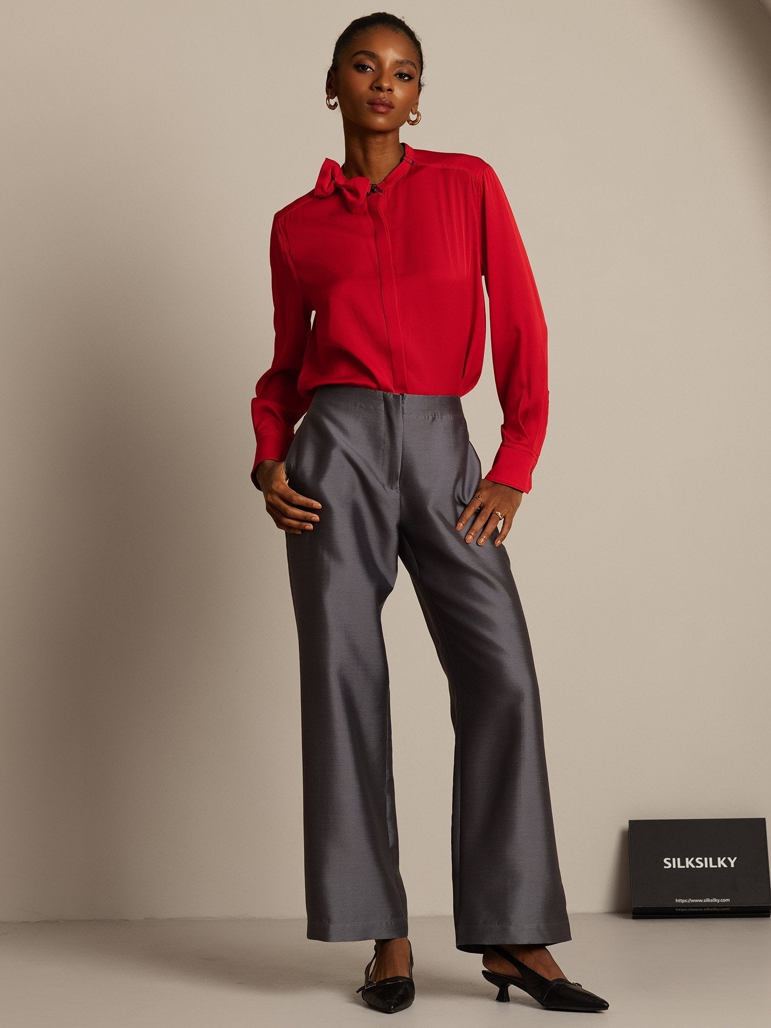 [Grijs] SilkSilky-NL 32Momme Silk-Wool Blend Womens Pants 005,