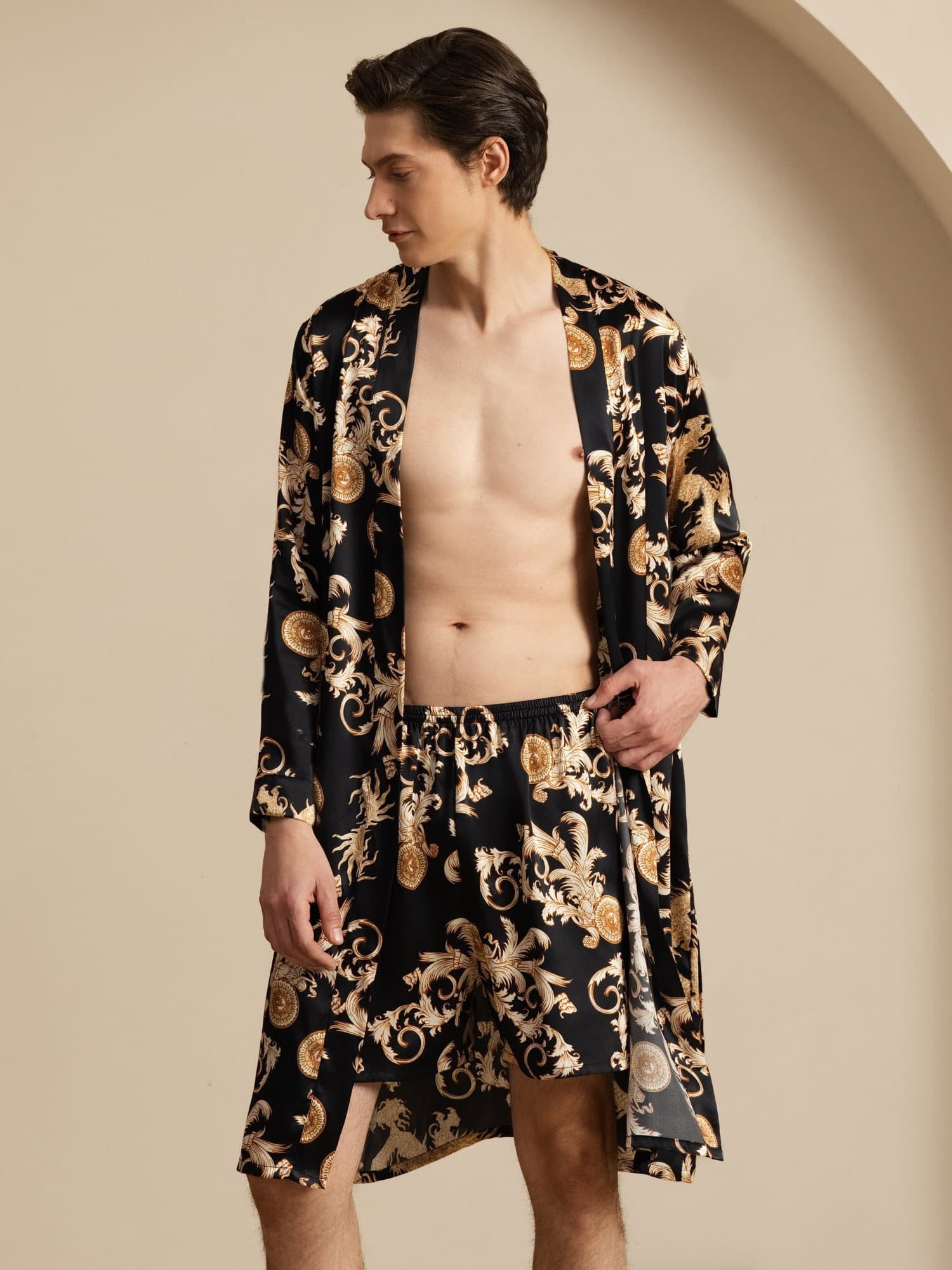 [Zwarte Draak] SilkSilky-NL Long Sleeve Heren Pyjama Set 002
