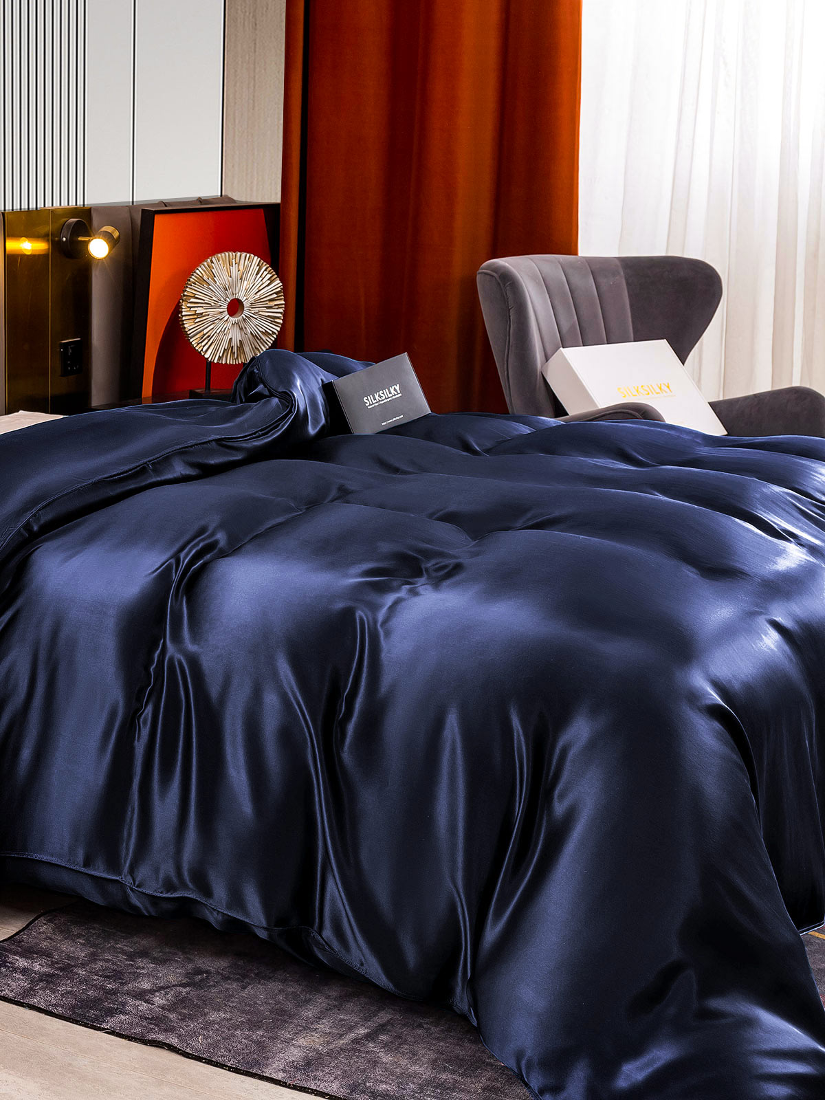 SilkSilky NL 22Momme Pure Silk Duvet Cover Donkerblauw 004