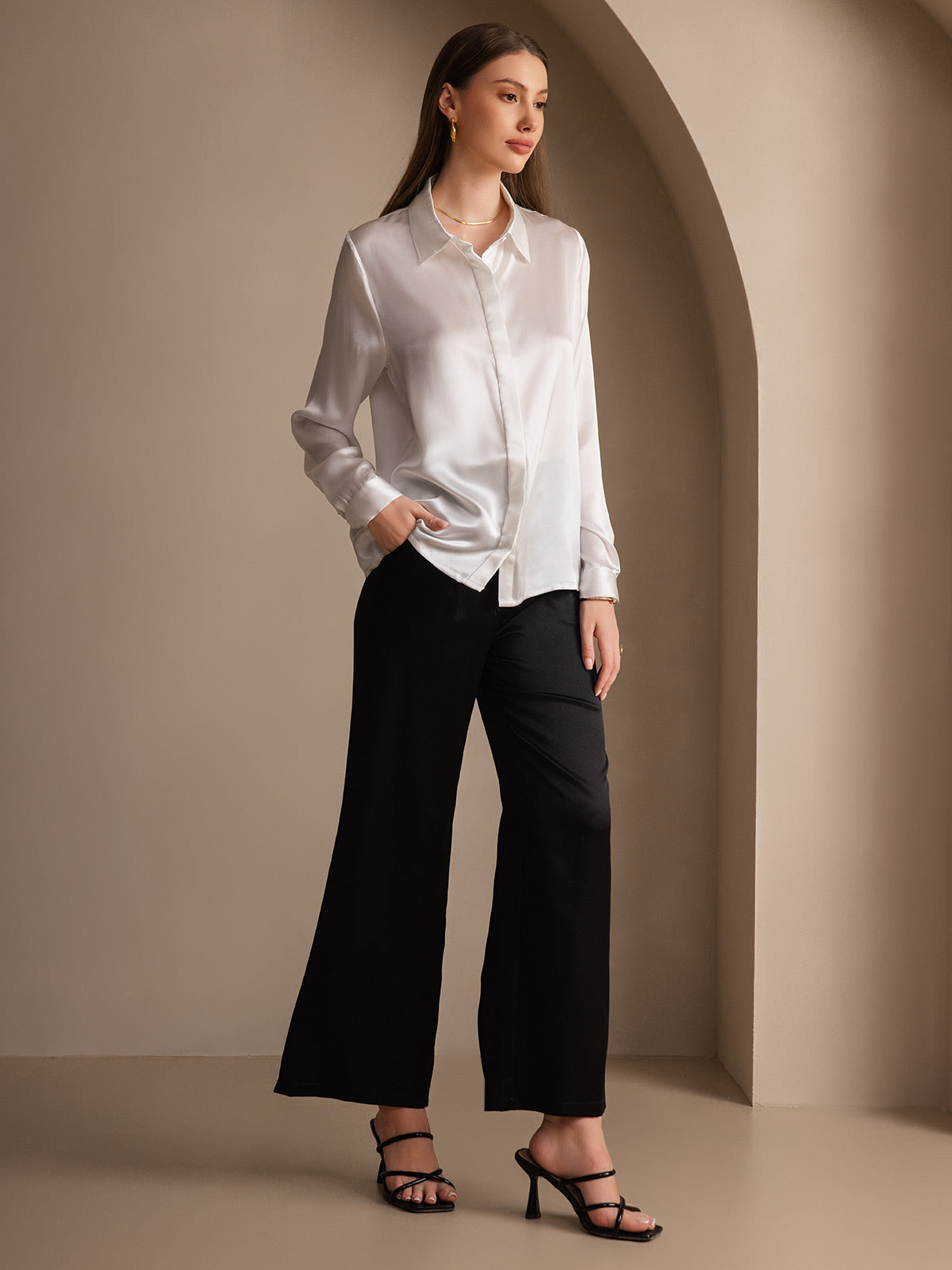 [Wit] SilkSilky-NL 19Momme Zijde Lapel Collar Dames Blouse 008