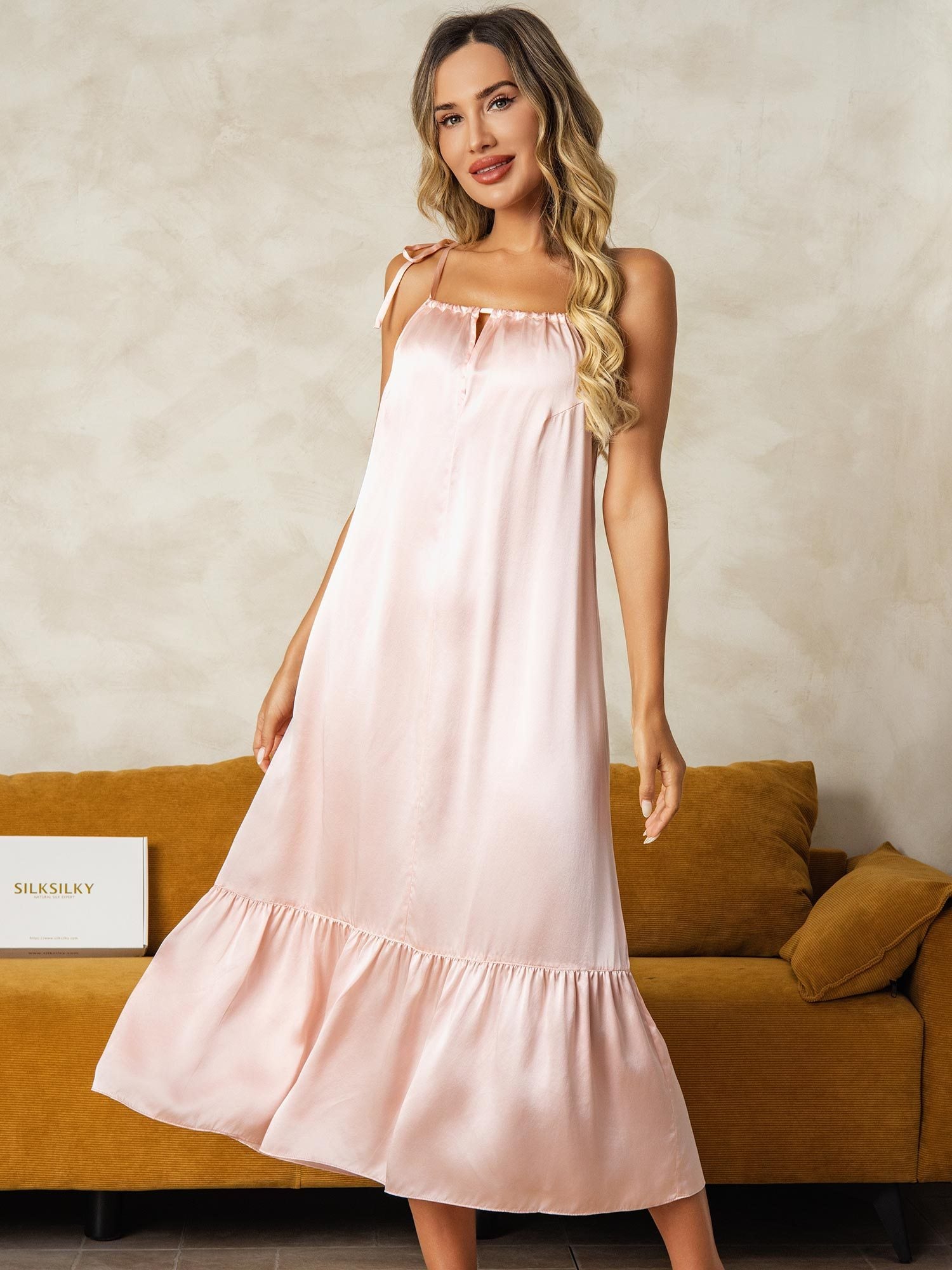 [Roze] SilkSilky-NL Zijde Nightgown 003