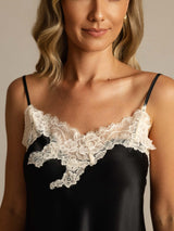 [Zwart] SilkSilky-NL Spaghetti Bandjes V Hals Cami-Set 004