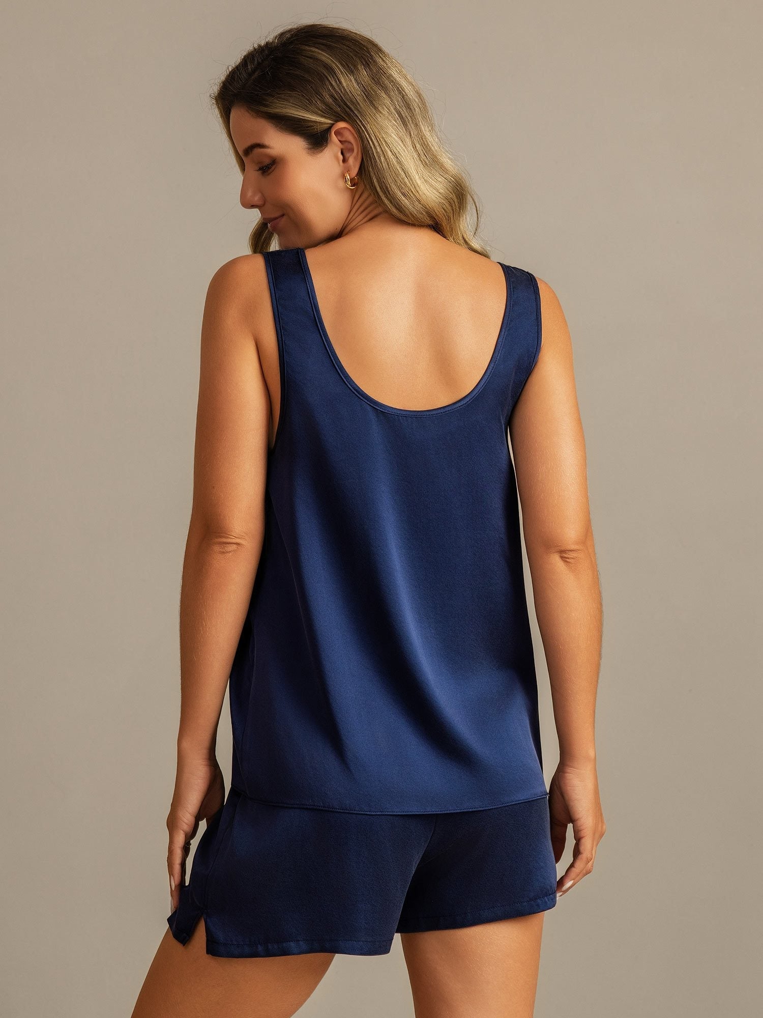 [Donkerblauw] SilkSilky-NL 19Momme Zijde Womens Pajamas 002