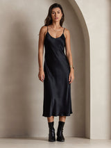 [Zwart] SilkSilky-NL Spaghetti Strap V Neck Jurk 005