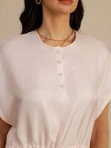 [Roze] SilkSilky-NL 18Momme Kapmouwtjes Henley-hals Jurk 004