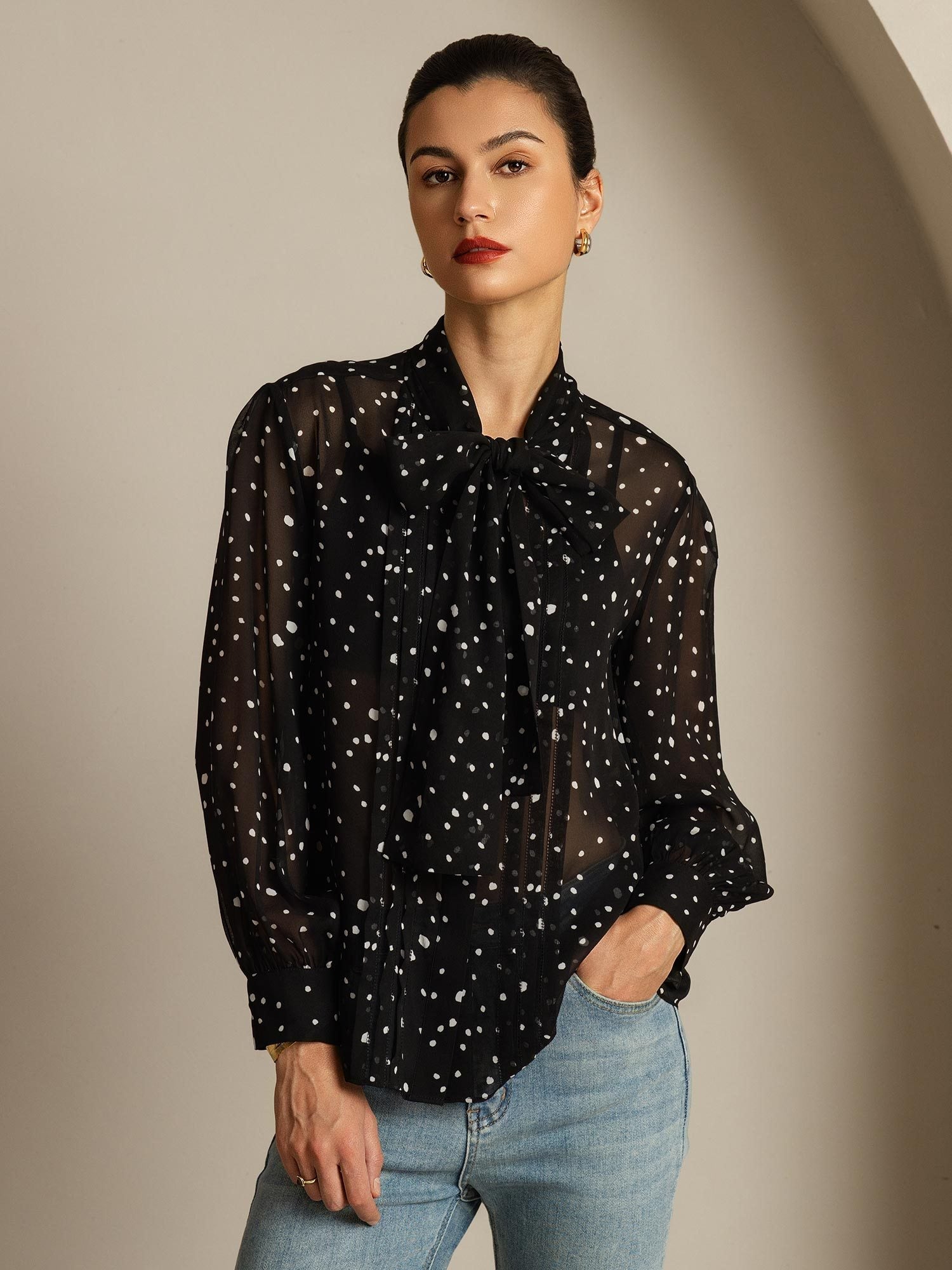 [Stippen] SilkSilky-NL Zijde Womens Shirt 006