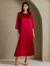 [Wijn] SilkSilky-NL 3/4 Sleeve Round Neck Jurk 006