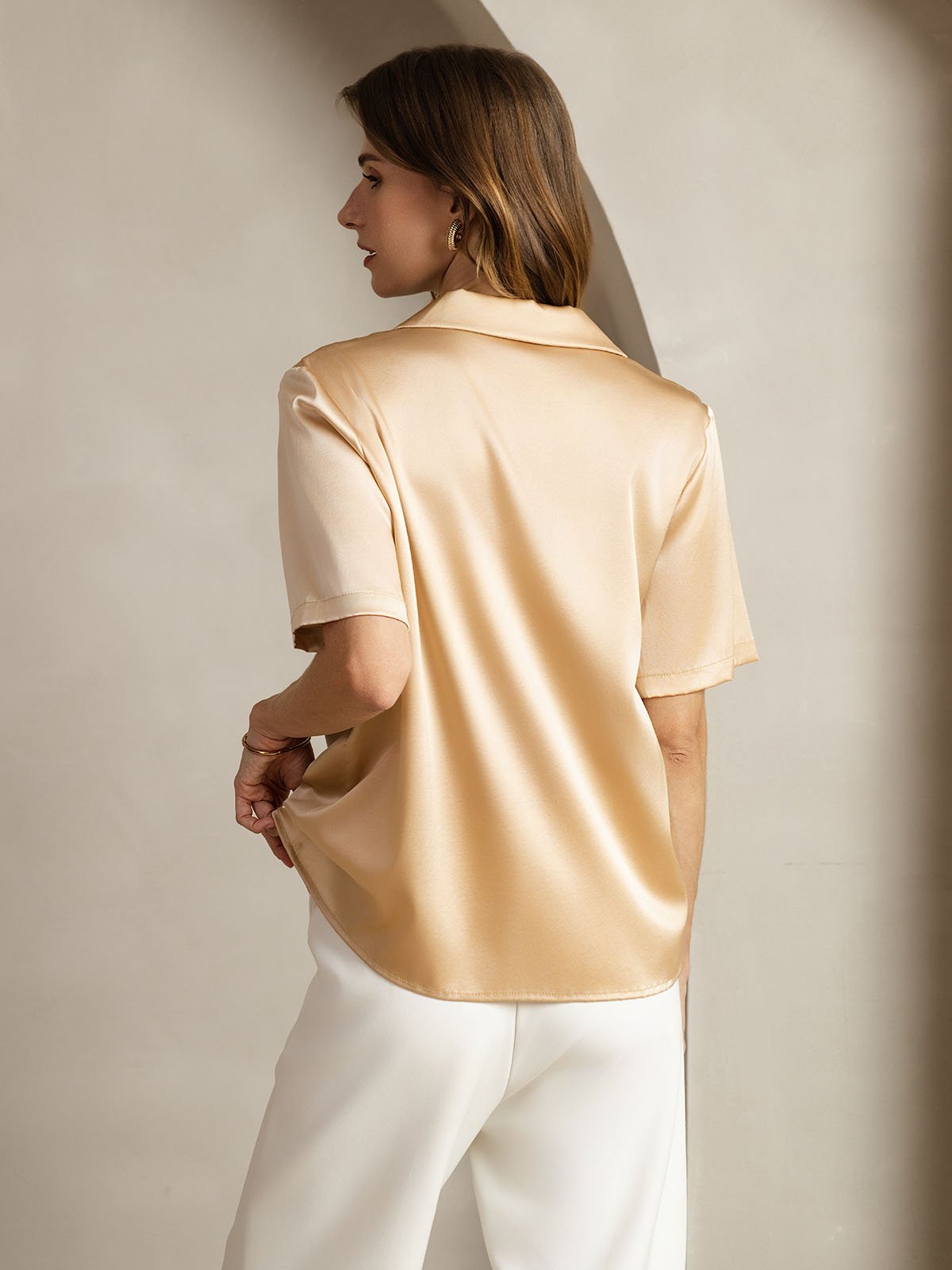 [Champagne] SilkSilky-NL 19Momme Zijde Inkeping Dames Blouse 002