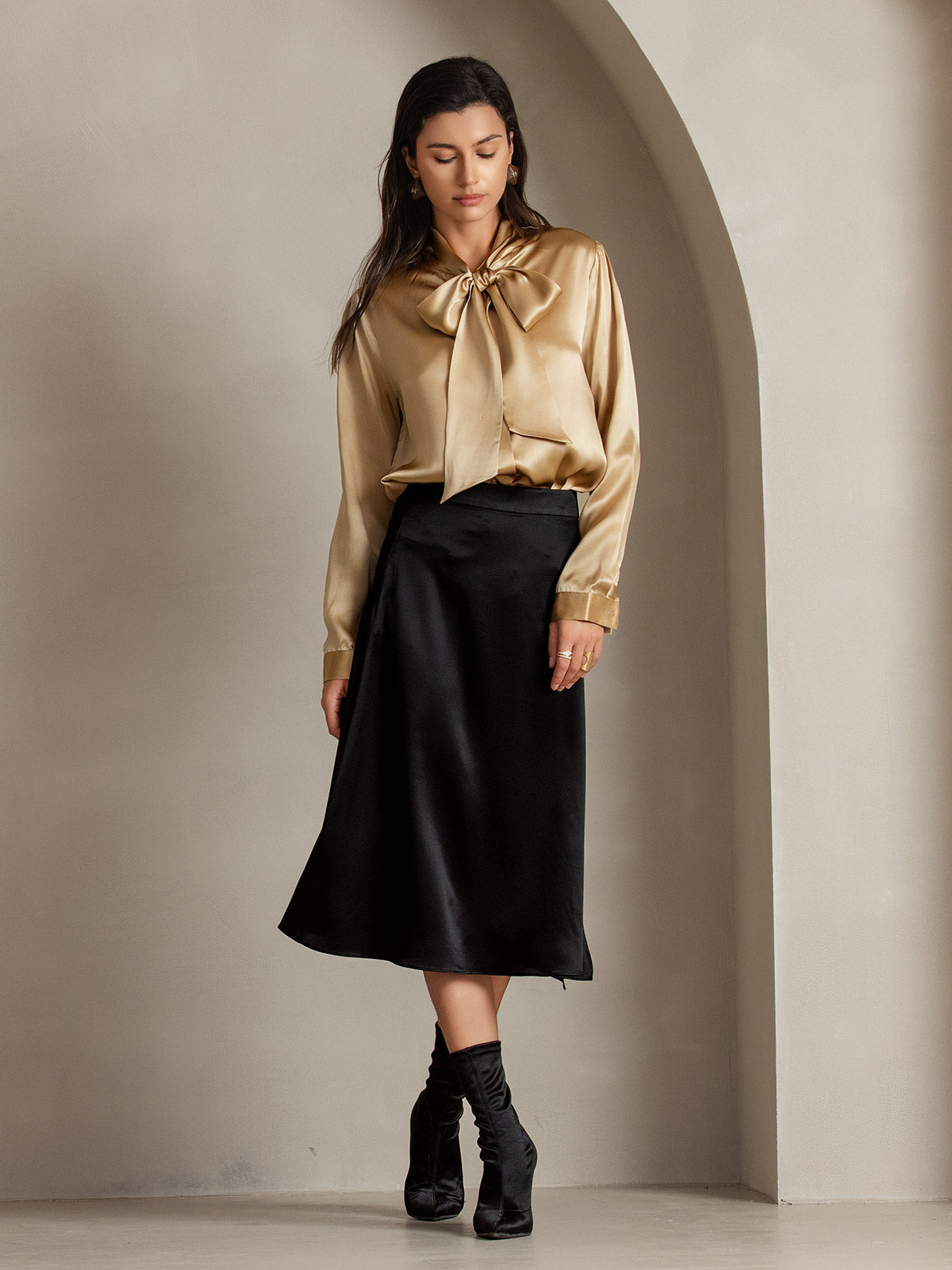 [Zwart] SilkSilky-NL 19Momme Zijde Skirt 005