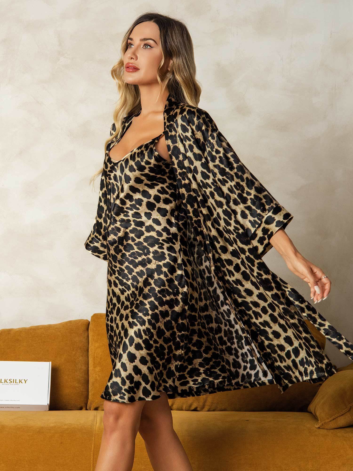 [Leopard] SilkSilky-NL Zijde Nightgown&Robe Set 004